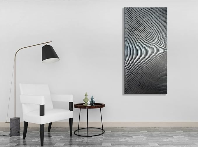Slyart Handmade Modern Abstract Painting 3D Heavy Textured Canvas Wall Art 20x40 Inches Minimalism Silver Artwork Vertical Painting on Canvas Gradient Color Wall Decor