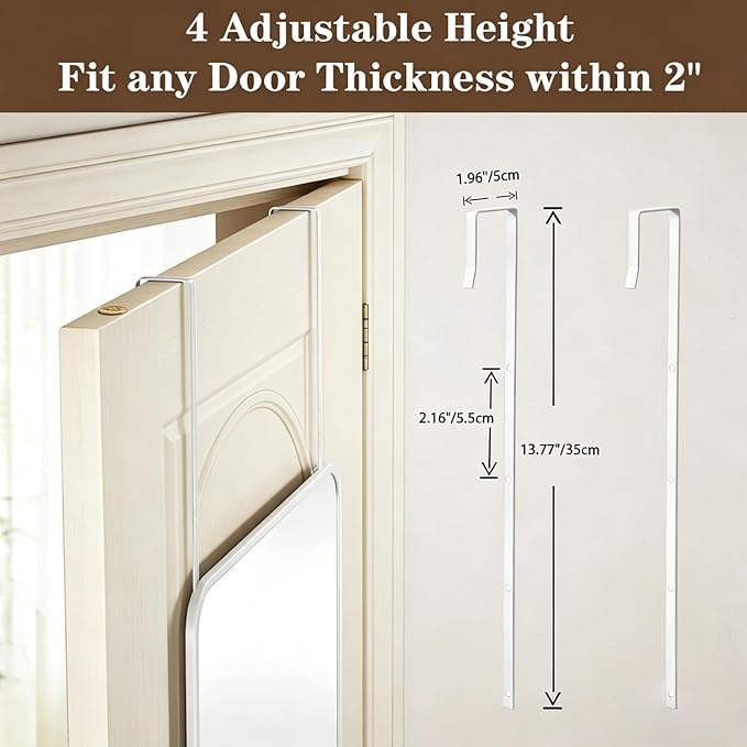 DMWOODFL 48"x14" Rounded Rectangle Over The Door Mirror - Full Length Tempered Glass & Aluminum Frame, No Drill Installation for Bedroom, Bathroom, Closet, Entryway (Silver White)