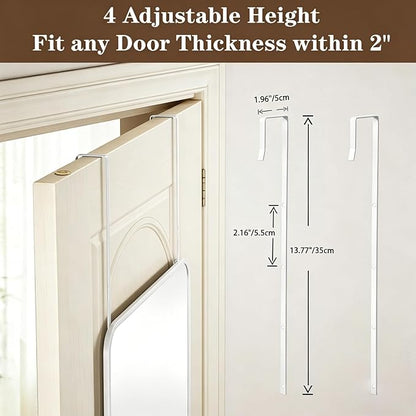 DMWOODFL 48"x14" Rounded Rectangle Over The Door Mirror - Full Length Tempered Glass & Aluminum Frame, No Drill Installation for Bedroom, Bathroom, Closet, Entryway (Silver White)