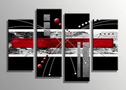 YPY Large Black Red Canvas Wall Art - 4 Panels Modern Abstract Picutre Set for Home Decoration - Contemporary Painting Artwork Ready to Hang Living Room Bedroom W48 x H36