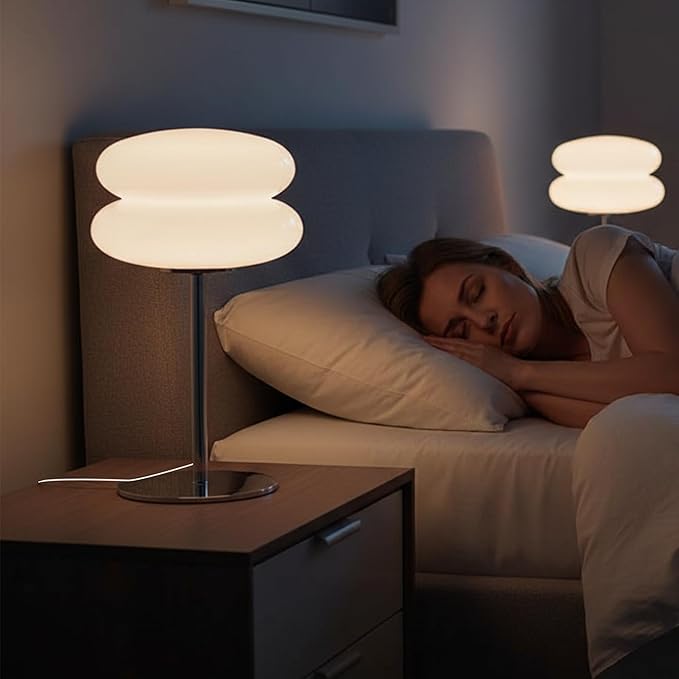Mushroom Lamp for Bedroom,Mid Century Modern Lamp for Nightstand, Dimmable Retro Egg Tart Bedside Small Lamps,Unique Home Mushroom Decor Aesthetic Cute Table Lamps for Living Room (White)