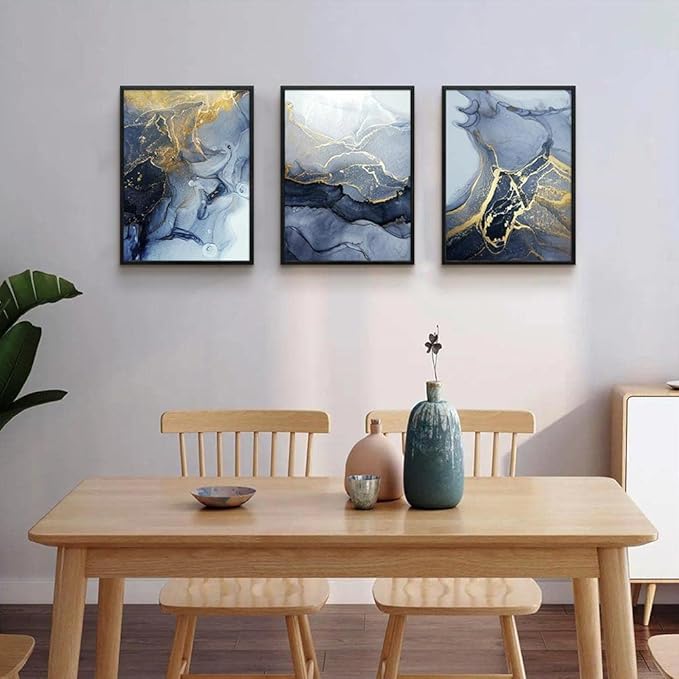Black Framed Wall Art for Living Room Abstract Wall Decor for Bedroom Abstract Ink painting Wall Artworks Pictures for Office Decoration 3 Panels Bathroom Home Decorations Posters Framed Art Prints