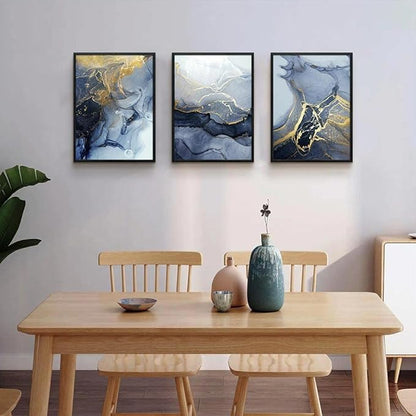 Black Framed Wall Art for Living Room Abstract Wall Decor for Bedroom Abstract Ink painting Wall Artworks Pictures for Office Decoration 3 Panels Bathroom Home Decorations Posters Framed Art Prints