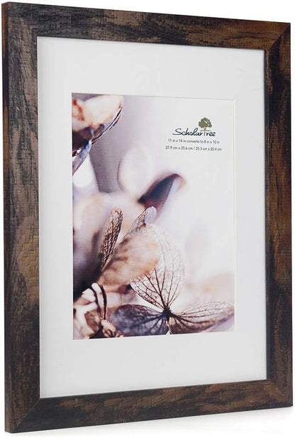 Wooden Brown 11x14 Picture Frame with Mat 2 Set in 1 Pack,Display 11x14 without Mat or 8x10 with Mat，Wall Gallery Photo Frames