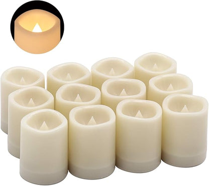Outdoor Waterproof Flameless Votive Candles with Timer, Battery Operated LED Tealight Flickering Candles Warm Light Set of 12 Wedding Party Decor Plastic Candle(1.5 x 2 Inches)
