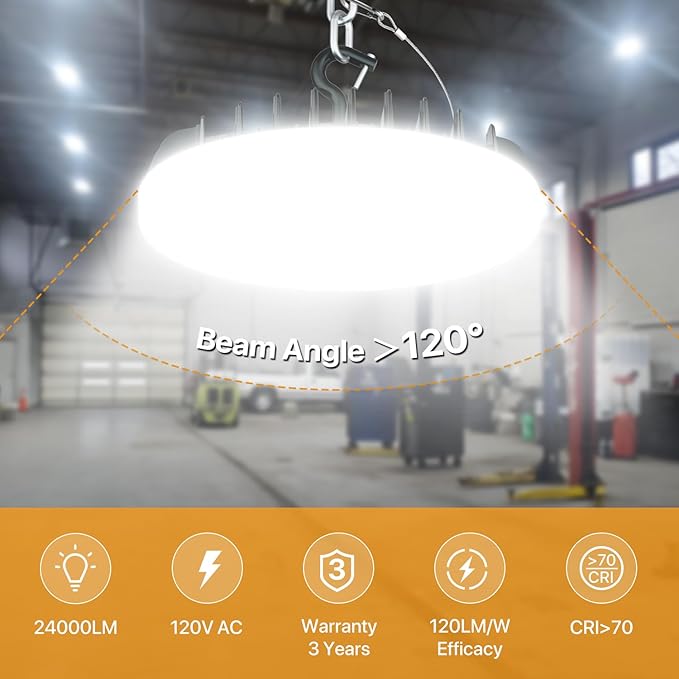 LED Shop Lights 200W - 24000LM UFO LED High Bay Light with 3 CCT Adjustable, 10%-100% Dimmable Remote Control IP65 Waterproof Garage Lighting for Workshop, 2 Packs