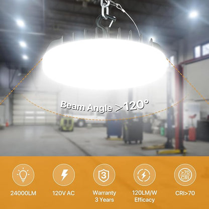 LED Shop Lights 200W - 24000LM UFO LED High Bay Light with 3 CCT Adjustable, 10%-100% Dimmable Remote Control IP65 Waterproof Garage Lighting for Workshop, 2 Packs