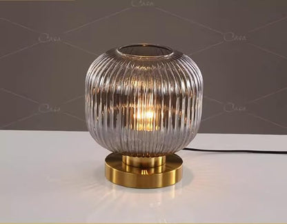 Bedside Table Lamp with Glass Shade, Small Nightlight Lamp Elegant Nightstand Lamp Modern Desk Lamp with Plug-in Style for Bedroom Living Room Tabletop,Smoky Gray, Dia7.9 x H8.7