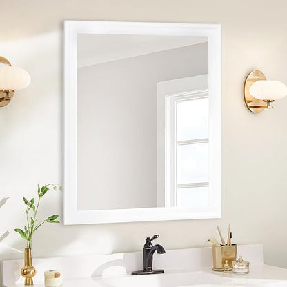 CULER White Wood Wall Mirror for Bathroom,Rectangle Rustic Large 30 x 36 inch Hanging Vanity Mirrors with Wooden Frame for Living Room,Bedroom,Entryway