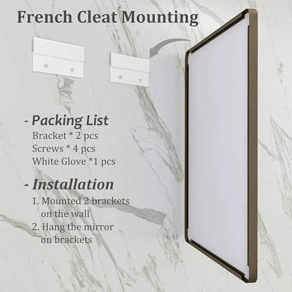 24x32 Bronze Bathroom Mirror, Rounded Rectangle Bronze Frame Mirror, Brushed Bronze Bathroom Vanity Mirror Wall-Mounted, Anti-Rust, Hangs Horizontally or Vertically