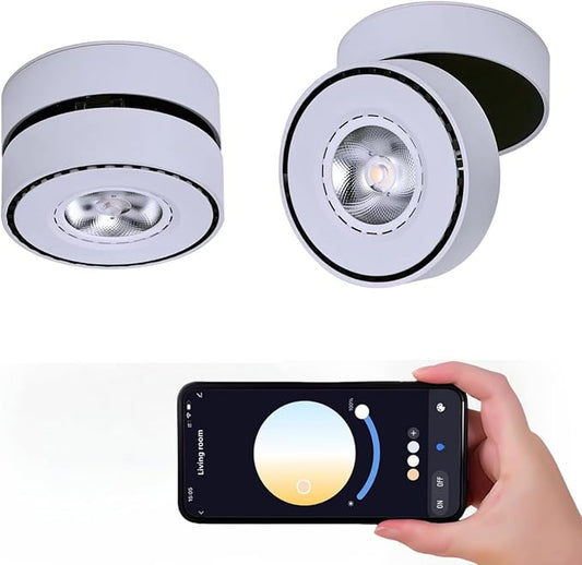LED Ceiling Spotlight Indoor Dimmable - Tuya Smart Life 360° Adjustable 12W COB Ceiling Downlight Aluminum Hard Wired For Bedrooms Rooms Corridors Painting Background Walls (White, C (2.36"*3.93"))