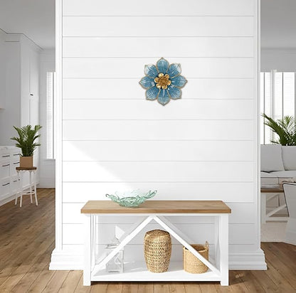 10" Metal Flowers Wall Decor, Blue & Gold 3D Floral Metal Wall Art Decor for Inoor & Outdoor Use, Vintage & Modern Walls Arts for Bathroom, Living Room, Bedroom, Office, Garden, Patio, Porch, 1 Piece