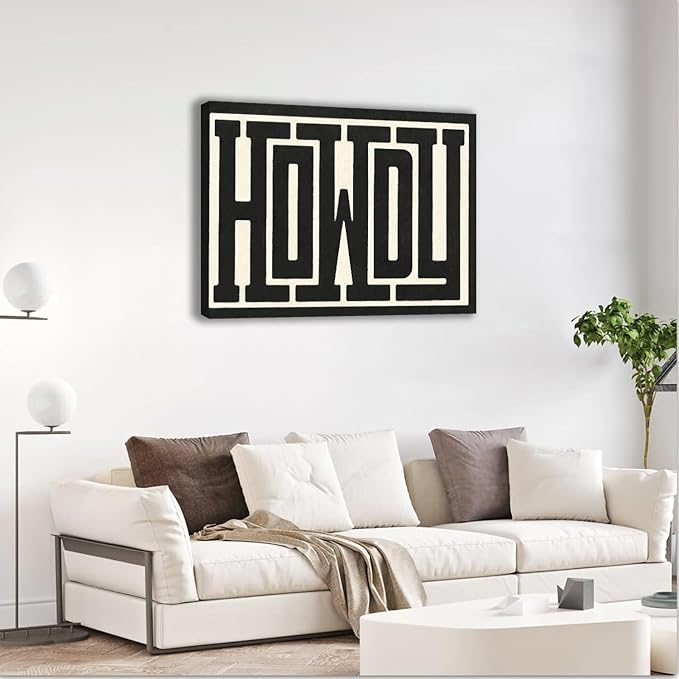 QIYFFBN Framed Funky Big Howdy Canvas Wall Art Western Modern Decor Black and White Southwestern Country Ranch Sign Picture Print Minimalism Trendy Farmhouse Living Room Art(24x36in Framed)