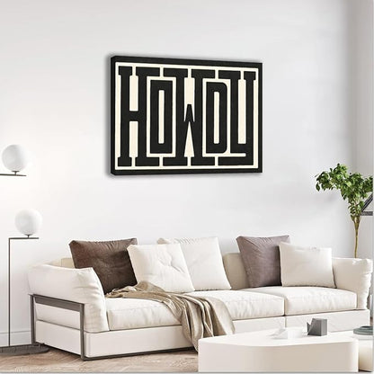 QIYFFBN Framed Funky Big Howdy Canvas Wall Art Western Modern Decor Black and White Southwestern Country Ranch Sign Picture Print Minimalism Trendy Farmhouse Living Room Art(24x36in Framed)