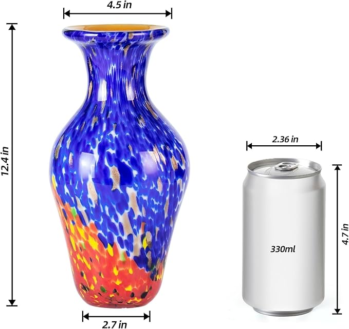 KAMMAK Colored Glass Vase, Beautiful Hand Blown Decorative Vase, Modern Art Vase for Flower Mantle Dining Table Centerpiece, Entryway Living Room Wedding Decoration, HR011