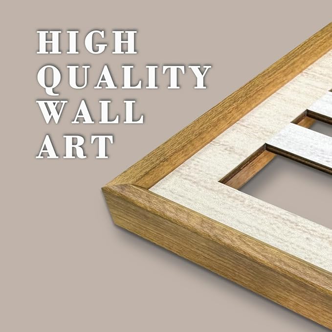 IARTTOP Large Boho Mid-century Modern Wood Wall Art 16x32 Inch Framed Green Abstract Leaf Wooden Wall Decor Bohemian Minimalist Geometric Wall Art Decor for Bedroom Living Room Office Set of 3