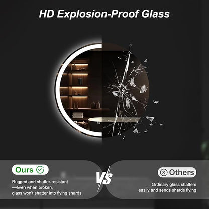 Sweetcrispy 30 Inch Round LED Bathroom Mirror with Lights, Circle Vanity Mirror with Anti-Fog, Dimmable, 3-Color Light, Memory Function, Tempered Glass