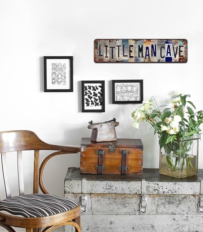 Little Man Cave Rustic Metal Tin Sign - Vintage 4x16 Inch Wall Art for Boys Room, Garage, Game Room, Mini Bar Décor