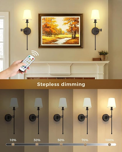 Joosenhouse Black Wireless Wall Sconces Set of 2, Battery Operated Wall Lights with Remote Control, 9 RGB Color Options, 24.8 inch Dimmable Wall Lights for Hallway, Bedroom, Living Room