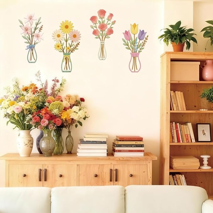 twinklemon 4PCS Metal Flower Wall Art Rustic Farmhouse Floral Wall Decor Modern Minimalism Walls Hanging Sculptures Boho Home Decorations for Bedroom Bathroom Living Room Dining Room