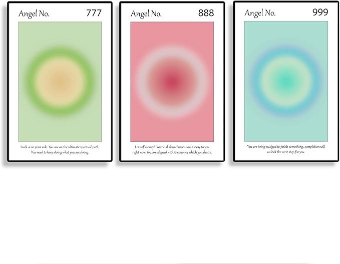 Gradient Aura Angel Numbers Poster Sets for Room Aesthetic Inspirational Quotes Wall Art Paintings Abstract Minimalist Room Wall Decor - 11x17in LAMINATED - No Frame (777, 888, 999 - Angel Numbers)