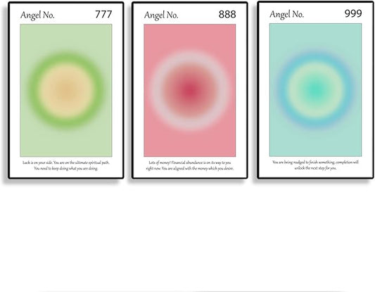 Gradient Aura Angel Numbers Poster Sets for Room Aesthetic Inspirational Quotes Wall Art Paintings Abstract Minimalist Room Wall Decor - 11x17in LAMINATED - No Frame (777, 888, 999 - Angel Numbers)