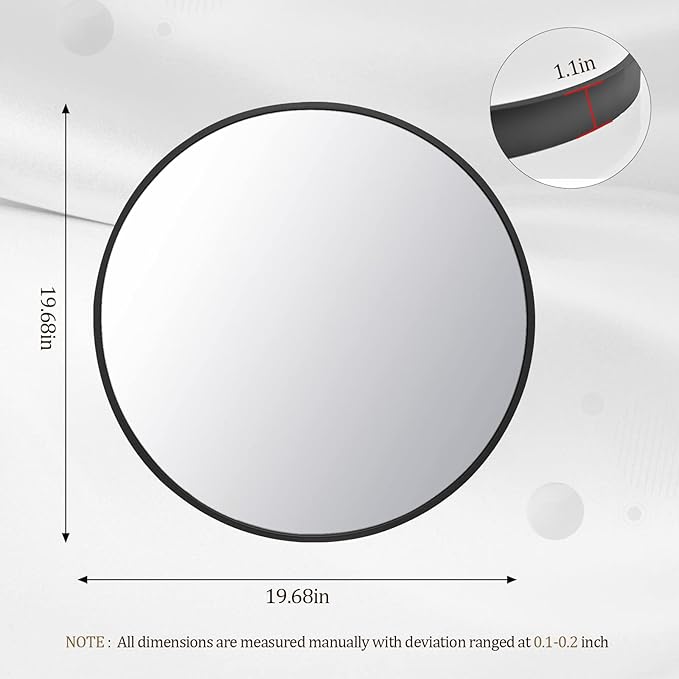 HARRITPURE Round Mirror 19.6" Black Wall Mounted Circle Mirror with Aluminum Alloy Frame Modern Design for Bathroom, Living Room, Vanity, Bedroom, Entryway