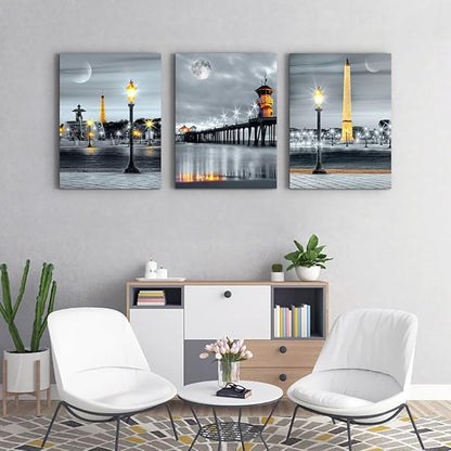 MHARTK66 Family Bedroom Wall Decor Canvas Wall Art for Living Room Modern Wall Decorations for Bathroom Night View Paintings Kitchen Canvas Art Hang Pictures Artwork Home Decoration 3 Pieces