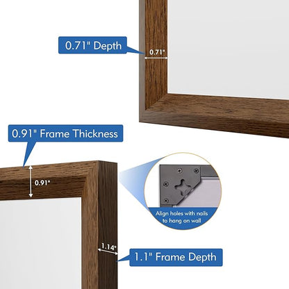 JISOSO Rectangle Bathroom Mirror 30x36 Inch, Walnut Wood Grain Framed, Anti-Rust & 4mm Tempered Glass, Horizontal/Vertical Hanging Vanity Mirror for Bathroom & Bedroom