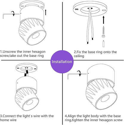 LED Ceiling Spotlight Indoor Dimmable - Tuya Smart Life 360° Adjustable 12W COB Ceiling Downlight Aluminum Hard Wired For Bedrooms Rooms Corridors Painting Background Walls (Black, B ( 4.02"*3.62"))