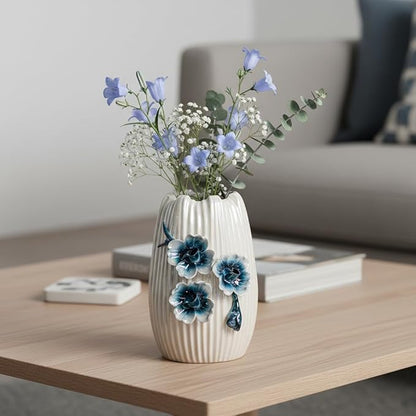 Small White Vase - 7 Inch Modern Ceramic Vases for Centerpieces, Minimalist 3D Sculpted Flower Vase for Home Decor, Kitchen, Dining Table, Shelf, Wedding Decor