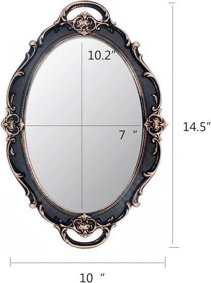 Eaoundm 14.5 x 10 inchs Smallest Oval Antique Decorative Wall Mirror Vintage Hanging Mirror Brown