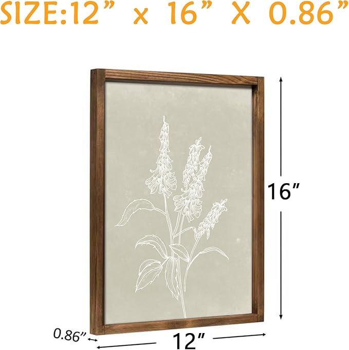 Heiple Framed Boho Wall Art Set of 4 Wooden Wall Art for Rustic Vintage Farmhouse Home Living Room Bedroom Bathroom Kitchen Wall Decor (Brown, 12"x16")