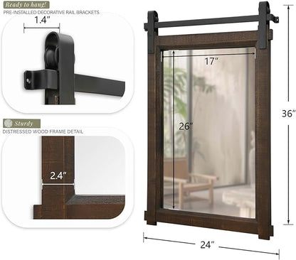 Besdomus Bathroom Rustic Wall Mirror: 24"x36" Brown Barn Door Farmhouse Solid Cedar Wood Frame - Wall Vanity Mirror for Bathroom/Entryway/Bedroom - Home Decor for Modern Farmhouse Enthusiasts