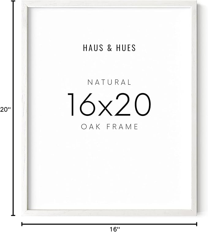 HAUS AND HUES White Oak Wood 16x20 Picture Frame - Lightweight Frame for Wall Art, Posters, Photos (White Oak Frame)