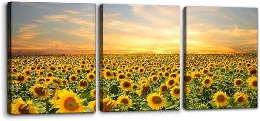 Pacimo Sunflowers Canvas Prints Wall Art Landscape Pictures Painting Prints on Canvas Yellow Flowers Modern Artwork for Living Room Bedroom Home Office Decor Stretch Framed Ready to Hang - 12"x16"x3