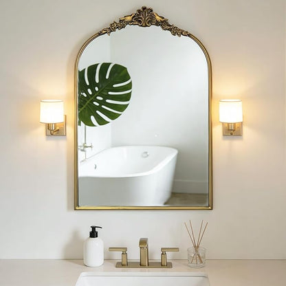 Antique Baroque Vintage Vanity Mirror 36x24Inch, Gold with Ornate Antique Frame, Arched Vintage Wall Mirror for Living Room, Fireplace, Entryway
