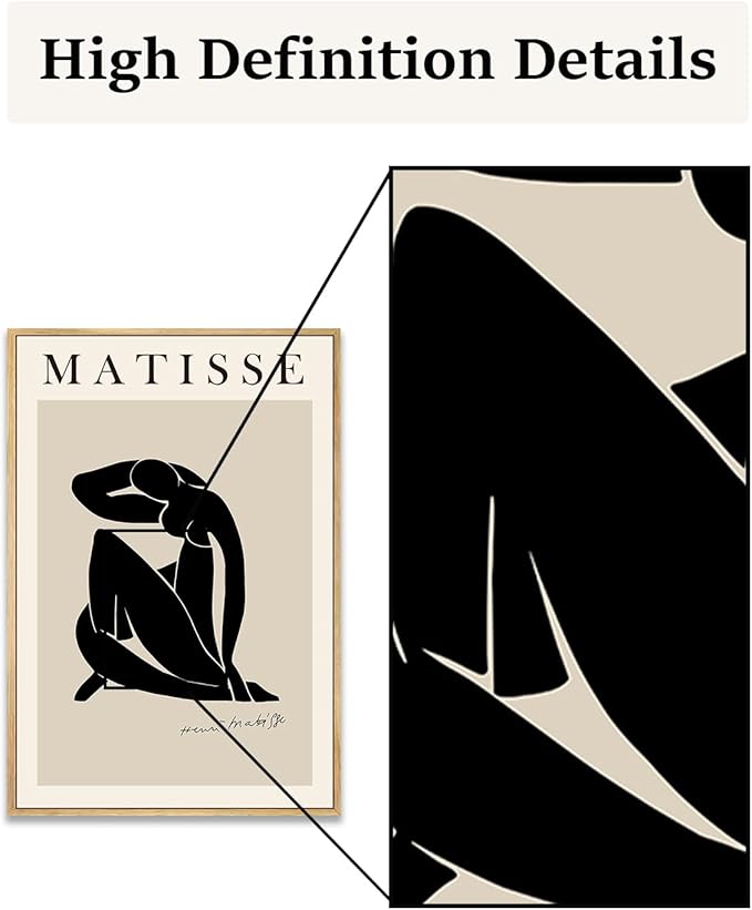 Zzuyi Henri Matisse Framed Wall Art,Black Beige Women Body Line Art,Boho Art Prints for Women and Teen girls Bedroom,Aesthetic Room Wall Decor-12''x16''Natural Framed