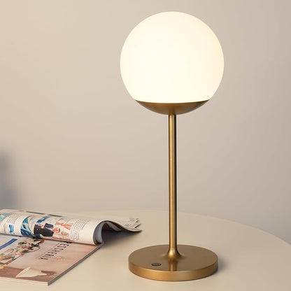 WEILAILUX Cordless Table Lamp with Globe Shade, Rechargeable Dimmable Bedside Light, Shower Lamp Waterproof, Touch Control, 8-72 Hours Runtime, 2700K Warm White for Indoor Outdoor (Gold, Tall)