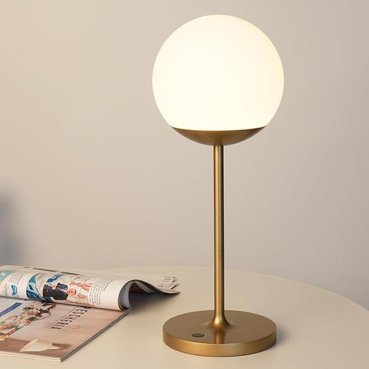 WEILAILUX Cordless Table Lamp with Globe Shade, Rechargeable Dimmable Bedside Light, Shower Lamp Waterproof, Touch Control, 8-72 Hours Runtime, 2700K Warm White for Indoor Outdoor (Gold, Tall)