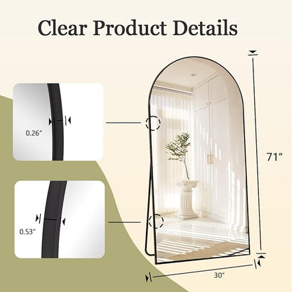 BEAUTYPEAK 71"x30" Arch Full Body Floor Mirror, Full Length Mirror Wall Mirrors Hanging or Leaning Arched-Top with Stand for Bedroom, Dressing Room, Black