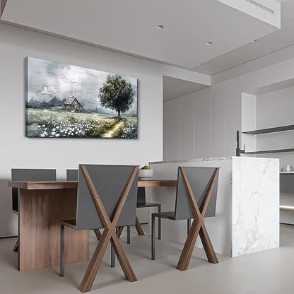 ERQINHUA Gray Canvas Wall Art For Living Room Farmhouse Wall Decor For Bedroom Office Decorations Field scenery Paintings Tree Landscape Wall Pictures Artwork Ready to Hang for Home Decor 20"X40"