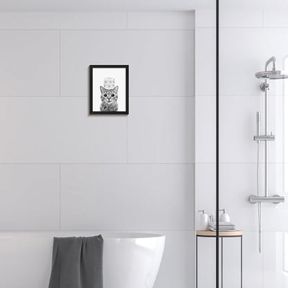 Toilet Paper Prints - Cute Cat Wall Art - Funny Black and White Decor, Canvas Wall Art for Bathroom