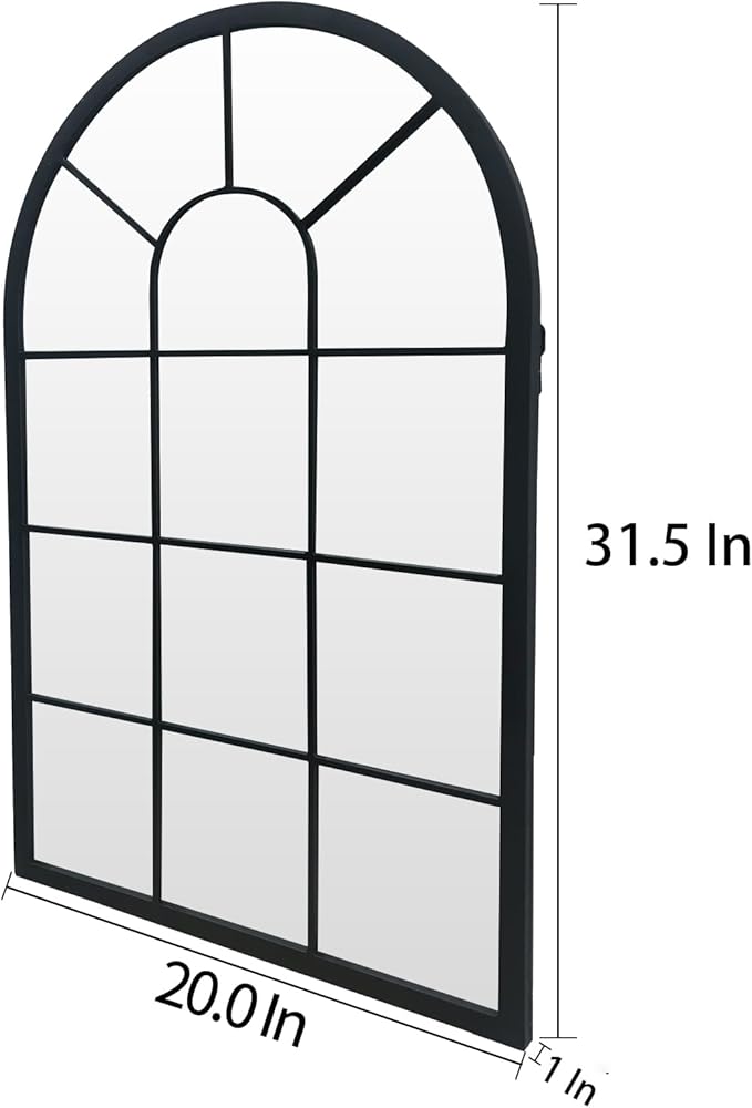 HQiJun Black Arched Window Mirror, Farmhouse Decorative Wall Mirrors for Living Room, Bedroom, Entryway, Bathroom Vanity, Fireplace Mantel, Window Pane Mirror Wall Decor (Black, 31.5 x 20 x1)
