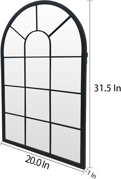 HQiJun Black Arched Window Mirror, Farmhouse Decorative Wall Mirrors for Living Room, Bedroom, Entryway, Bathroom Vanity, Fireplace Mantel, Window Pane Mirror Wall Decor (Black, 31.5 x 20 x1)