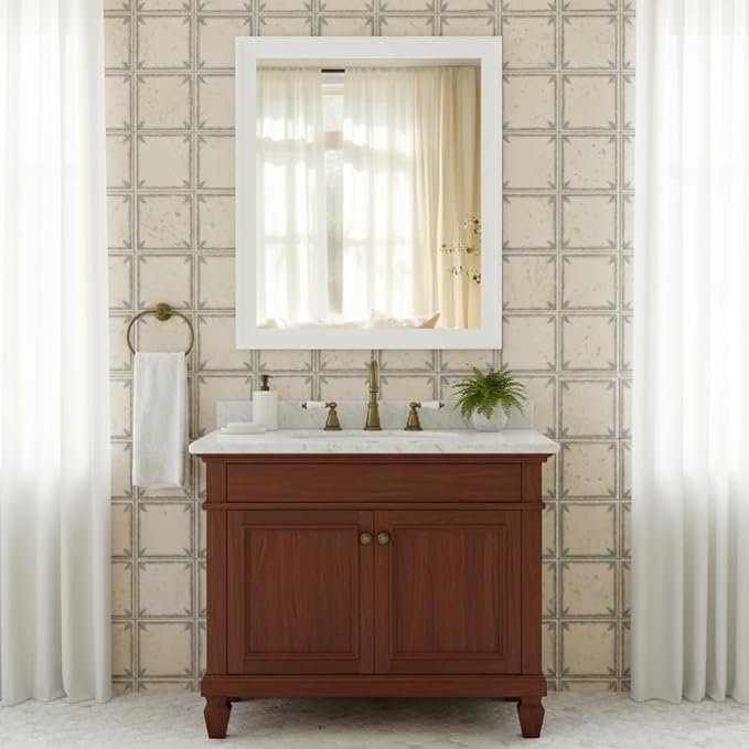 White Mirror for Bathroom,Rectangle Rustic 30 x 36 inch Vanity Mirror for Wall,Wall-Mounted Hanging Mirror for Entryway,Bedroom or Living Room