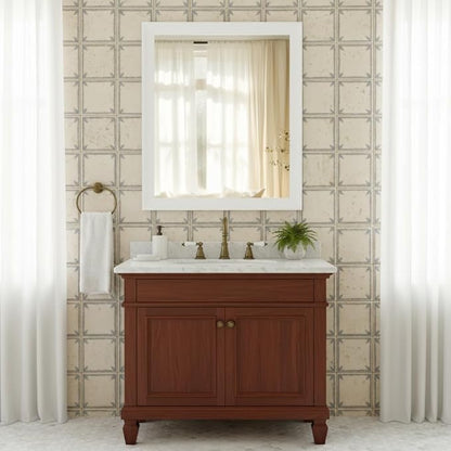 White Mirror for Bathroom,Rectangle Rustic 30 x 36 inch Vanity Mirror for Wall,Wall-Mounted Hanging Mirror for Entryway,Bedroom or Living Room
