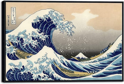 Wieco Art Framed Wall Art Canvas Prints Ocean Beach Picture Paintings for Home Office Decorations Wall Decor Great Wave of Kanagawa Katsushika Hokusai Modern Landscape Sea Artwork
