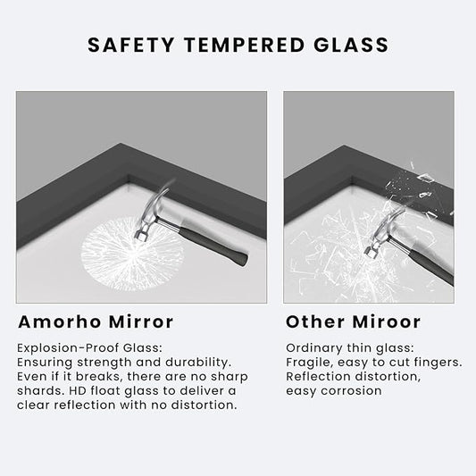 Amorho Bathroom Mirror Black, 55x40 Inch Thick Metal Framed Wall Mirrors, Suitable or Bedroom, Living Room, Entryway, Rectangle Wall-Mounted Mirrors(Horizontal/Vertical).