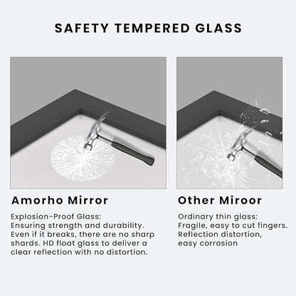 Amorho Bathroom Mirror Black, 60 X30 Inch Thick Metal Framed Wall Mirrors for Over 2 Sinks, Bedroom, Living Room, Entryway, Large Rectangle Wall-Mounted Mirrors.